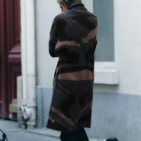 ZARA Oversized Jacquard Long Knit Coat(Multicolor, US S, M, L/EUR S, M, L) - Picture 4 of 11